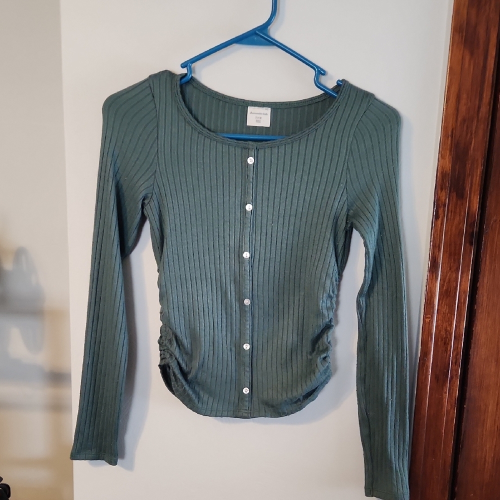 Abercrombie Kids Olive Ribbed Button-Down Shirt